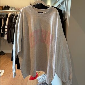 The Bar Oversized Grey Crewneck Sweater with Pink Logo XXXL NWOT